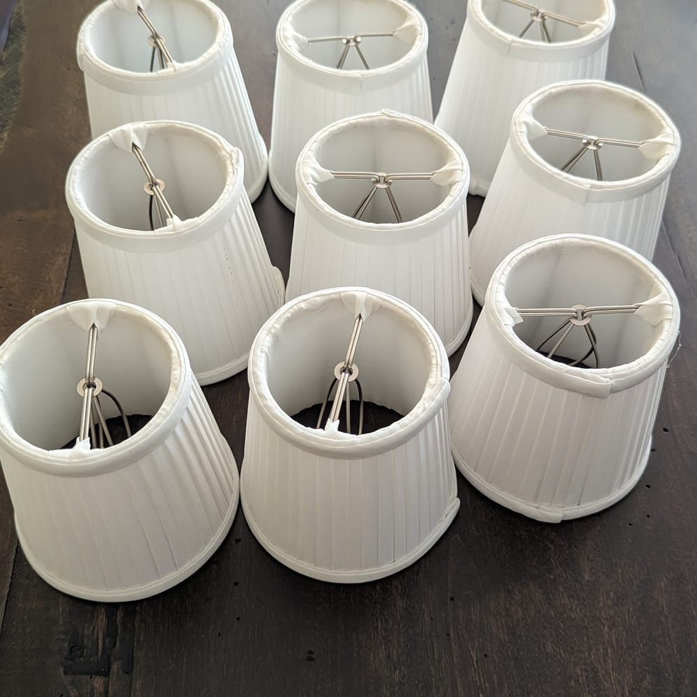 Set of 9 White Pleated Silk Lamp Shades - Chandelier